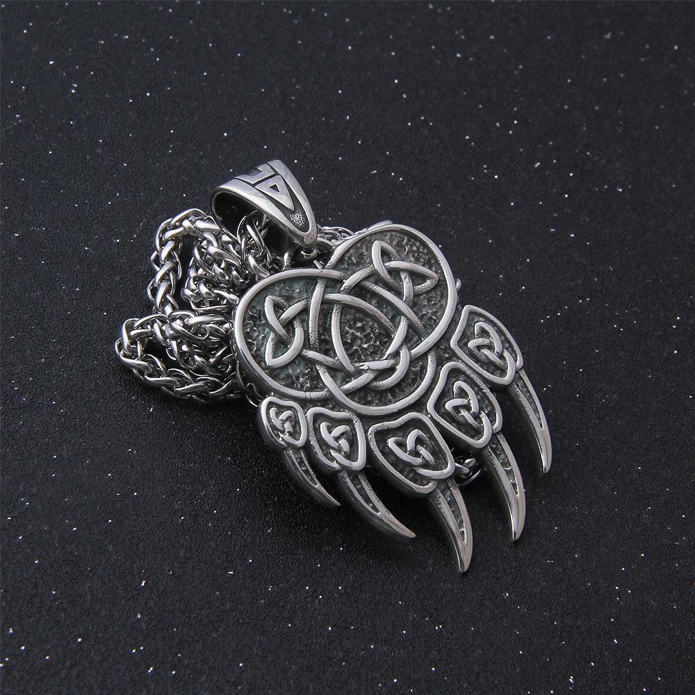 Ожерелье с подвеской в виде медвежьей лапы BAVIPOWER с кельтским узором из нержавеющей стали, скандинавское ожерелье, аутентичные украшения викингов