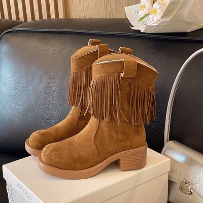 Maillard ретро бахрома толстый каблук вестерн ковбойские женские новые увеличивающие рост и стройнящие ботинки Мартин