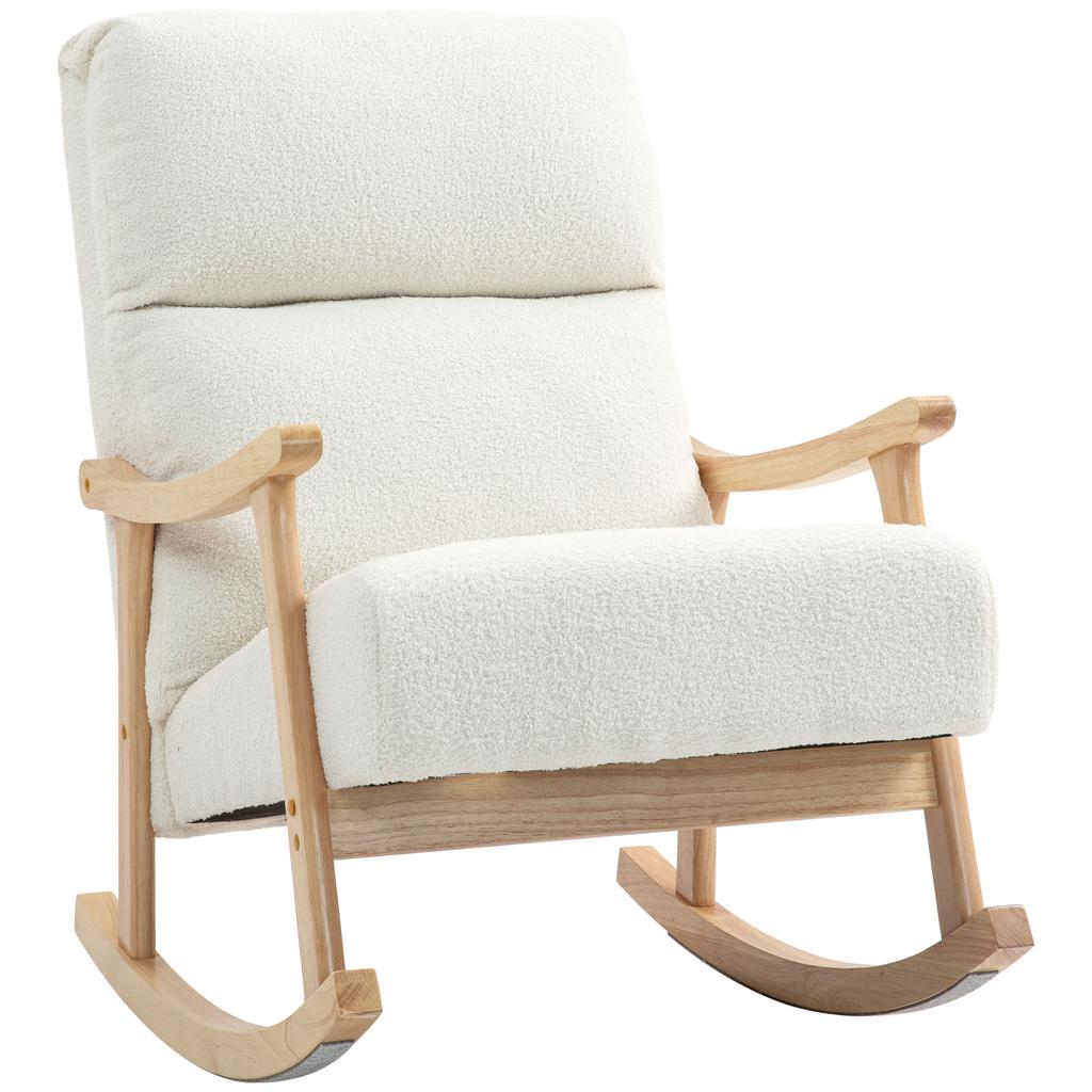 Rocking Chair Fabric Upholstery In Velvet Look Ergonomic Backrest 120 Kg Load Capacity 65B X 90T X 98H Cm Cream White