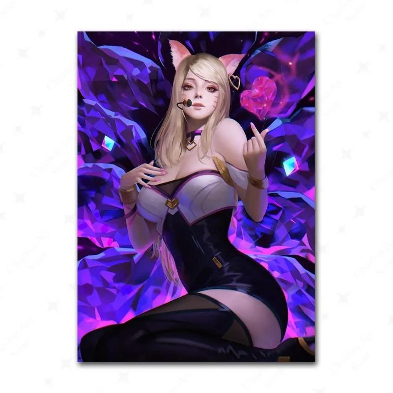 Game League Of Legends Figure KDA Poster LOL Evelyn Kasha Ahri Sexy Girl Canvas Painting Neon Style Wall Art Pictures Home Decor