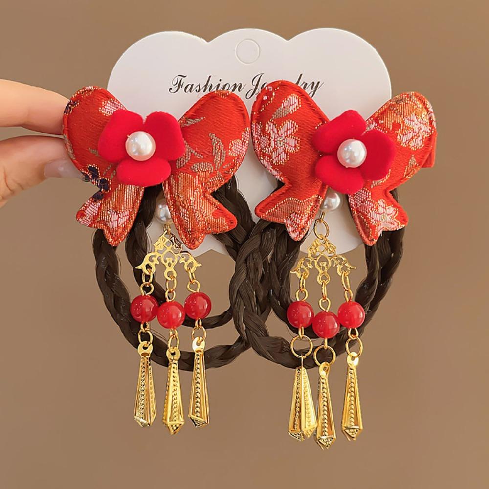 Tassels Children Bow Wig Hairpin Flower Ancient Style Hairpin Chinese New Year Headwear Girls