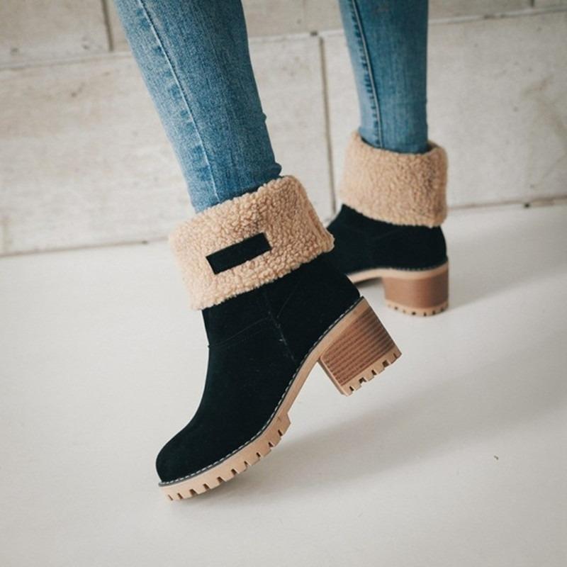 Autumn and winter fur high-quality medium tube large size new thick heel snow boots cotton shoes green black women