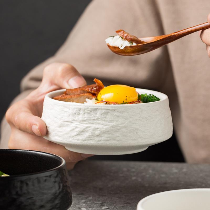 Японская каменная узорная рисовая миска, бытовая суповая миска, керамическая миска для лапши, стиль Ins, миска для пибимпапа, ресторанная, коммерческая миска