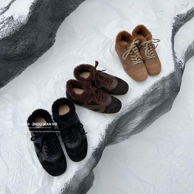 Версия из коровьей кожи~ Натуральная кожа ретро универсальная вставка немецкие тренировочные туфли женские бархатные теплые повседневные спортивные туфли на платформе Forrest Gump shoes