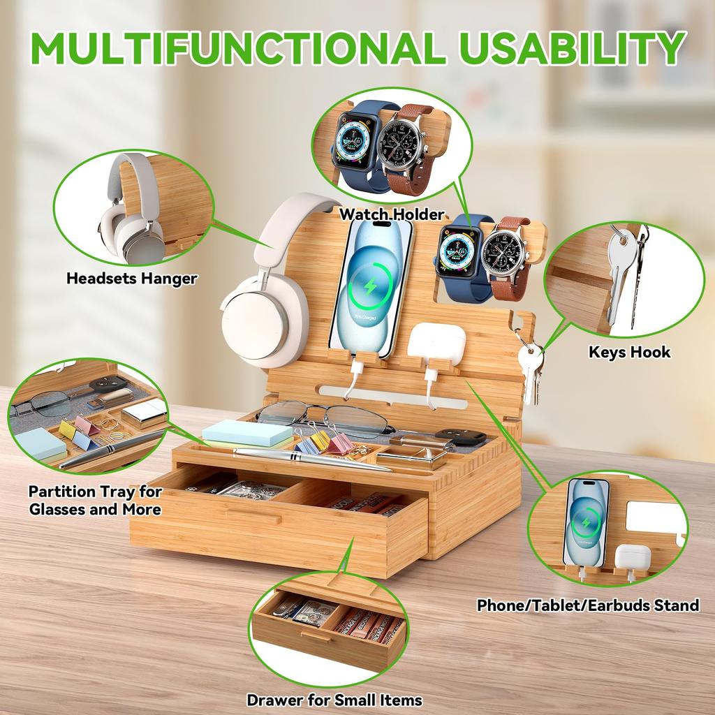 Док-станция из бамбука Pezin & Hulin, идеальный подарок на день рождения для мужчин, на День отца или на годовщины. Организуйте свой стол с помощью этого удобного