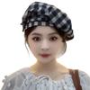 Japanese Retro Black and White Plaid Octagonal Hat Spring and Autumn New Windproof and Breathable Beret Showing Face Little Literary Painter Hat