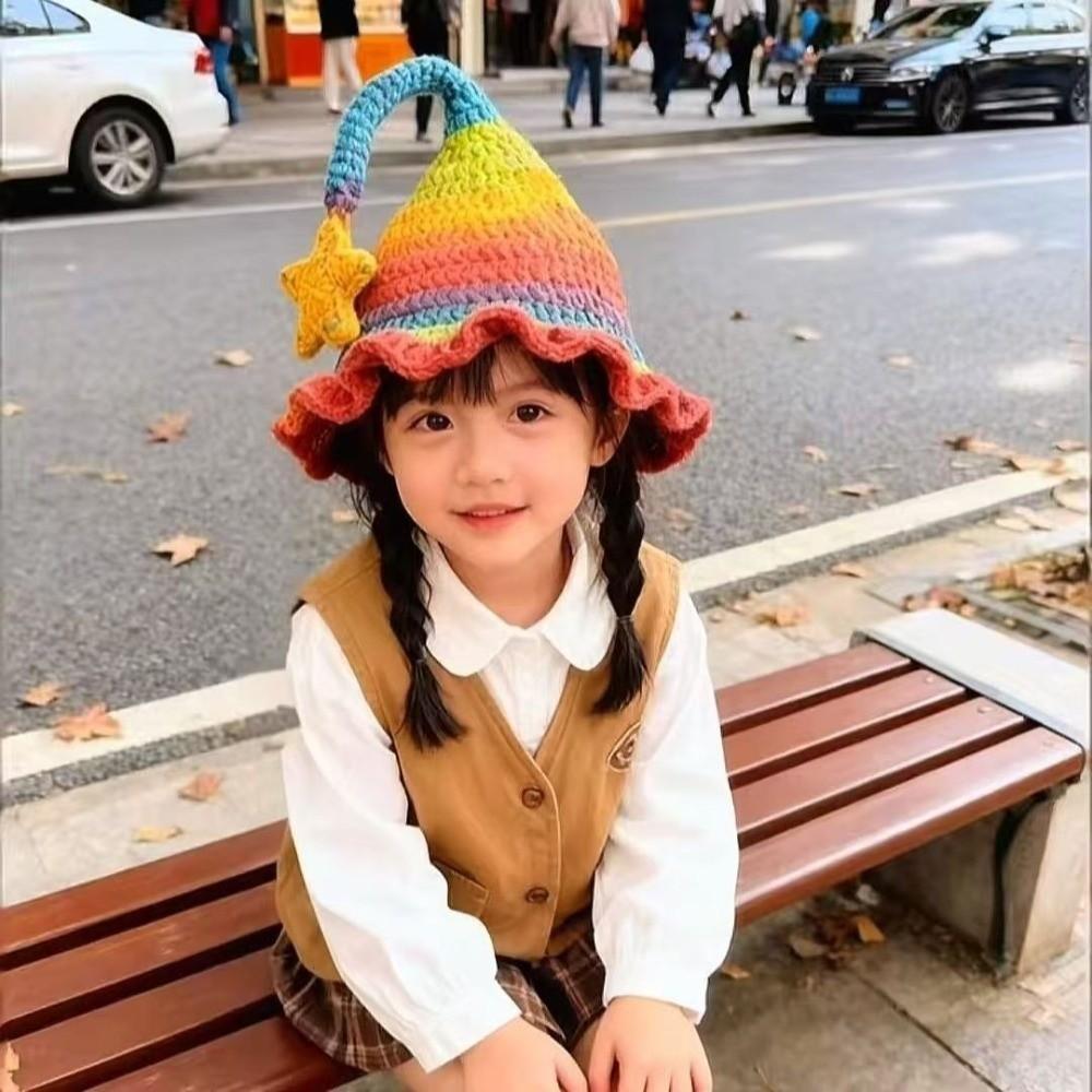 Hand-Crocheted Knitted Elf Hat Star Design Wizard Hat Cute Fairy Hat for Adult and Children
