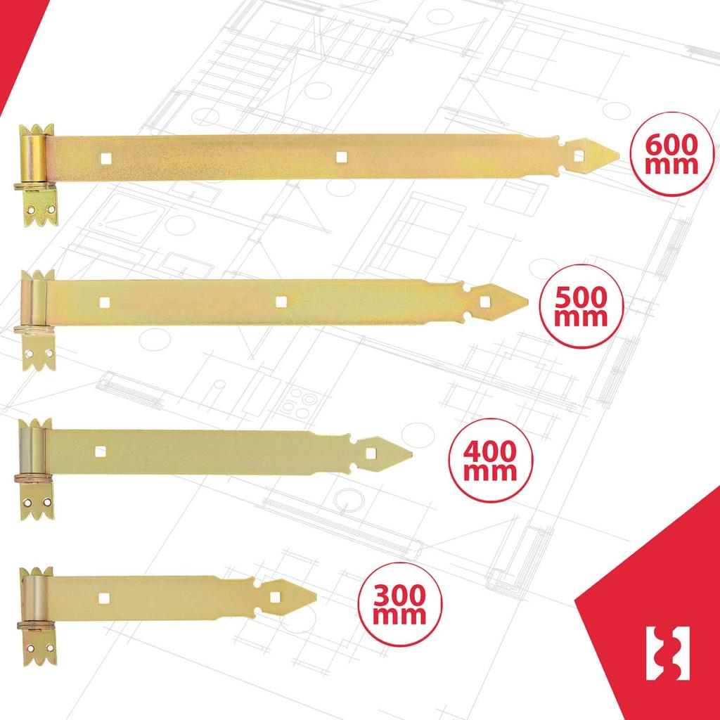 Kotarbau® 2 Pcs. Strap Hinge 500 Mm Gold Galvanized Steel Garage Door Hinge For Shutters Gazebo Hinge