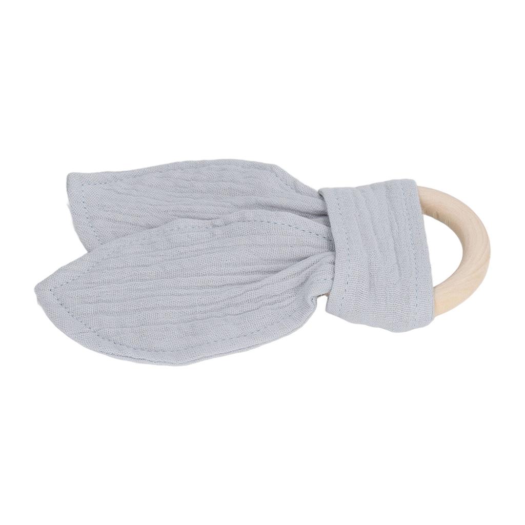 Baby Wood Ring Teether Rabbit Ears Cotton Gauze Hand Grip Training Soothing Baby Wooden Bite Ring