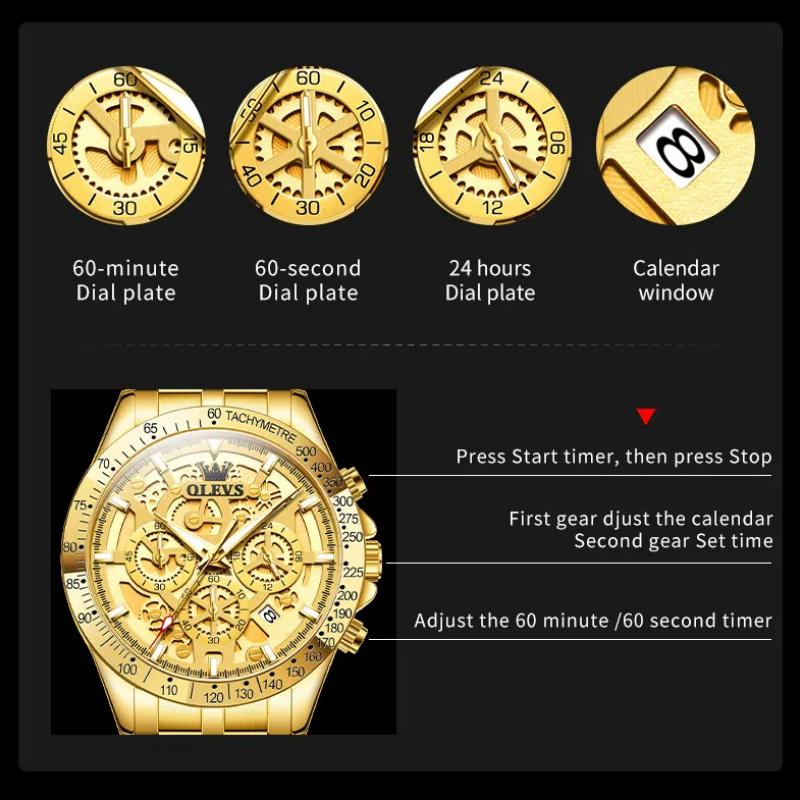 OLEVS Men's Watches Quartz Watches For Men Waterproof Luminous Chronograph Date 24 Hours Luxury Men Watches