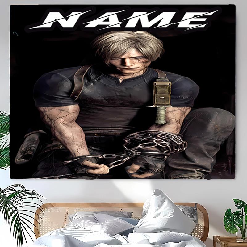 Personalized Resident Evil Leon S. Kennedy Background Tapestry,Custom Name Birthday Party,Multifunctional Wall Decoration for Home Decor,Various Occas