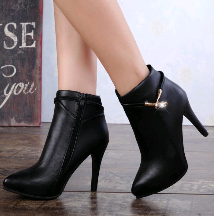 Мода 2024 Весна Осень Туфли на шпильке Тонкие Высокие Каблуки Острый Нос Искусственная Кожа Молния Стиль Сексуальные Ботильоны Женские Ботильоны botas mujer 756