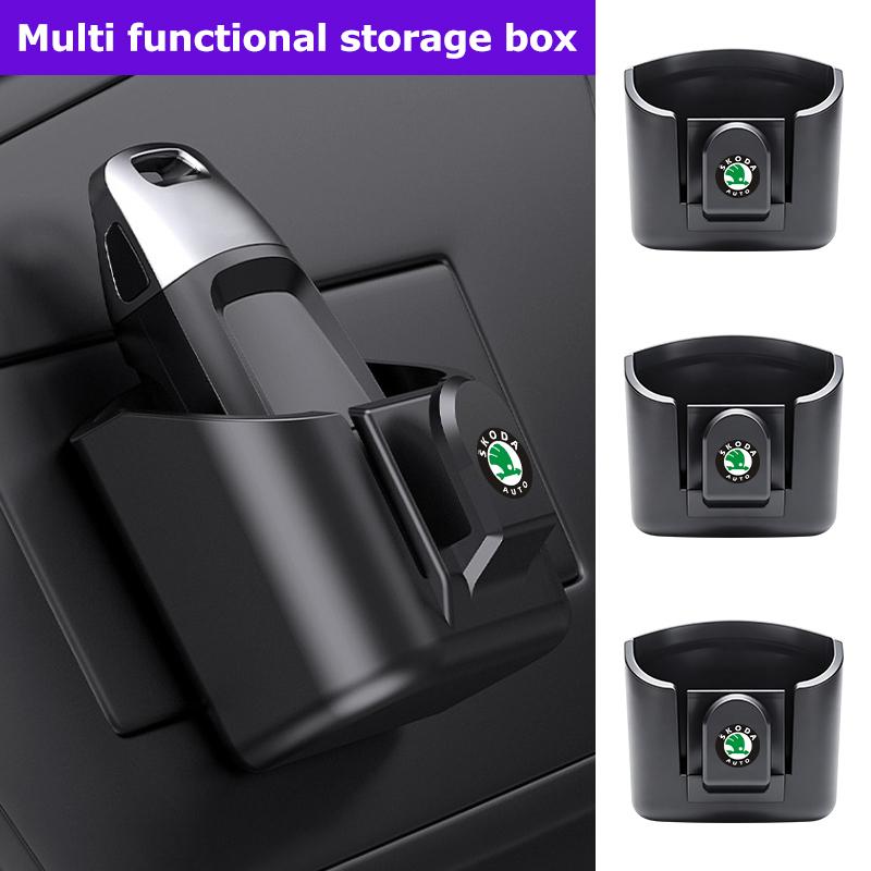 For Skoda Car Key Storage Box Organizer Sunglasses Card Holder Clip Auto Sticker S Kodiaq Octavia 2 3 Yeti Karoq Rapid Fabia VII BS2