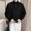 Autumn Spring Men Stand Collar Long Sleeve Rib Knitted Pullovers Tops