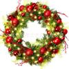 Christmas Decorations Set: LED String Lights Red Poinsettia Flowers Wreath Door Hanging Home Festive Interior