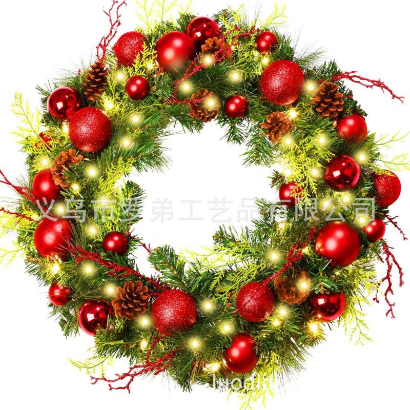 Christmas Decorations Set: LED String Lights Red Poinsettia Flowers Wreath Door Hanging Home Festive Interior