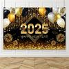 2025 С Новым годом Фон Блестящий Новогодний Подвесной Баннер Черный И Золотой Фото Фон для Домашнего Офиса Вечеринка Декор