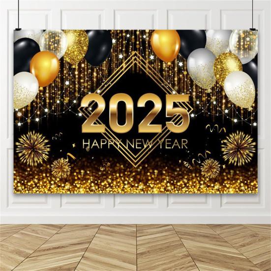 2025 С Новым годом Фон Блестящий Новогодний Подвесной Баннер Черный И Золотой Фото Фон для Домашнего Офиса Вечеринка Декор