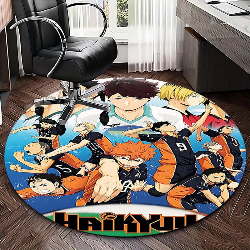 1 шт. Круглый ковер с дизайном из аниме Haikyuu - Коврик под офисное кресло, Нескользящий ковер для домашнего декора, Сезонный подарок, Подходит для офиса, гостиной