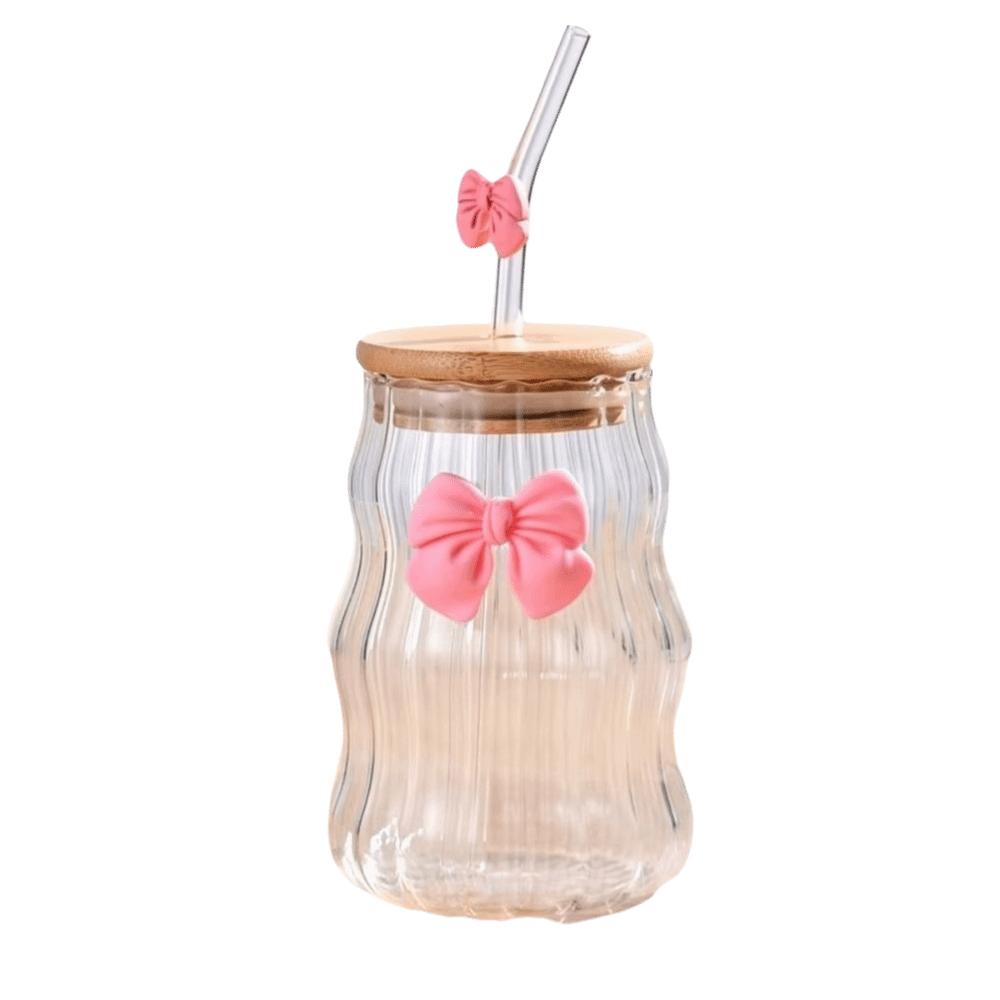 With Straw Glass Cup with Lid Wavy Design Juice Cup Valentine's Day Gift Coffee Cup Milk Cup