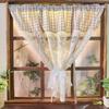 French Country Style Lace Sheer Curtain Panel With Hollow Cutout Design Grid Floral Rod Pocket Top Living Room