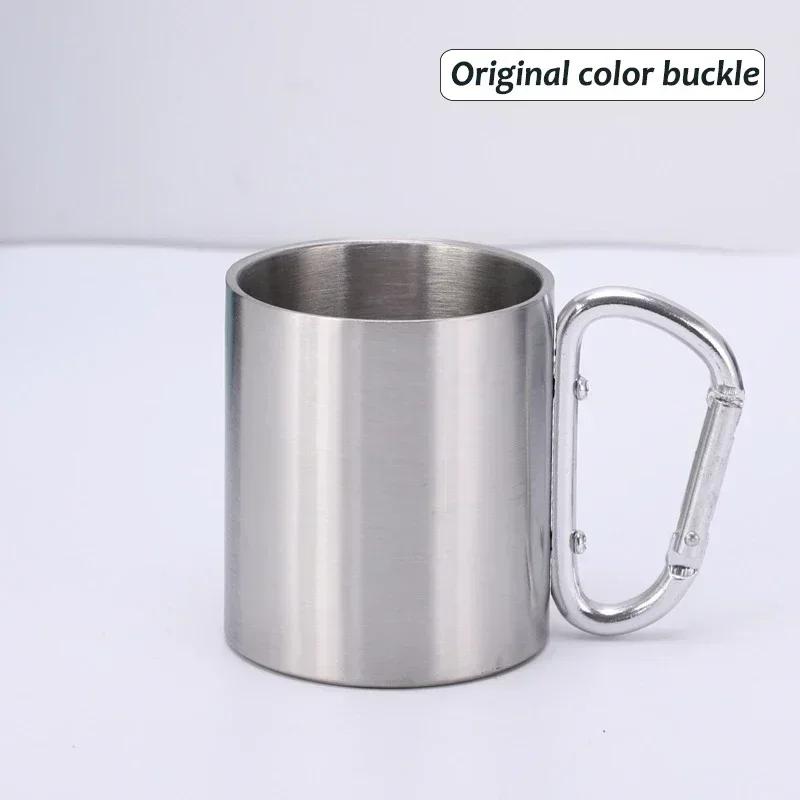200ml Outdoor Camping Mug Stainless Steel Cup Traveling with Carabiner Handle Coffee Tea Mug Cookware Set Outdoor