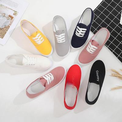 Женские низкие белые парусиновые кроссовки на шнуровке - повседневные туфли на плоской подошве в корейском стиле