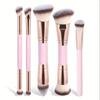 5 Double-Ended Makeup Brushes: Foundation, Blush, 3-Color Contour, Soft Bristle, Loose Powder, Beauty Tool Set