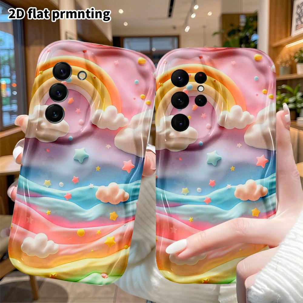 Phone Case: 2D Flat Samsung Galaxy A34 A35 M05 M06 S20 S22 S21 FE Plus 5G Protective Case, Rainbow Cloud Sea, Christmas and Halloween Gifts