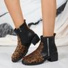 2024 High Quality Women's Fashion Boots Solid Color Modern Leopard Pattern Boots High Heels Side Zipper Large Size Boots Women