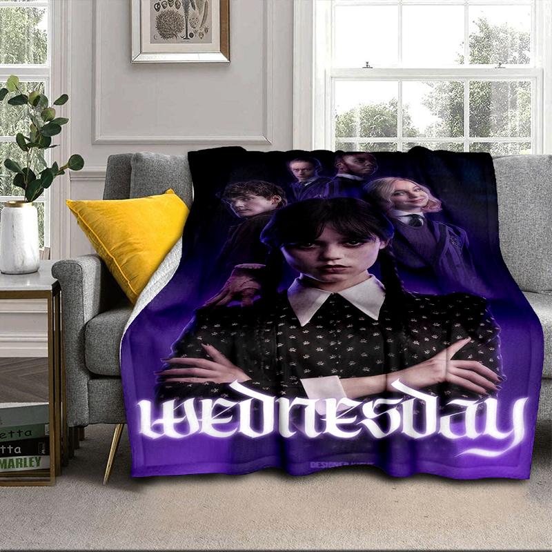 Wednes-day Gothic Blanket Flannel Blanket for bed, sofa, Camping, Hiking, Picnic Essentials, gift for family Fan gifts