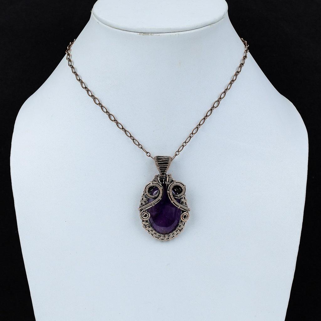 Кулон Звездный Аметист Кулон, обернутый медной проволокой Кулон из настоящего драгоценного камня Ювелирные изделия Звездный Аметист для подарка Ювелирные изделия из медной проволоки Кулон ручной работы