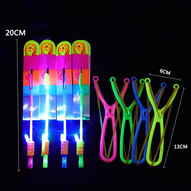 10pcs Amazing Light Toy Arrow Rocket Helicopter Flying Toy LED Light Toys Party Fun Gift Rubber Band Catapult
