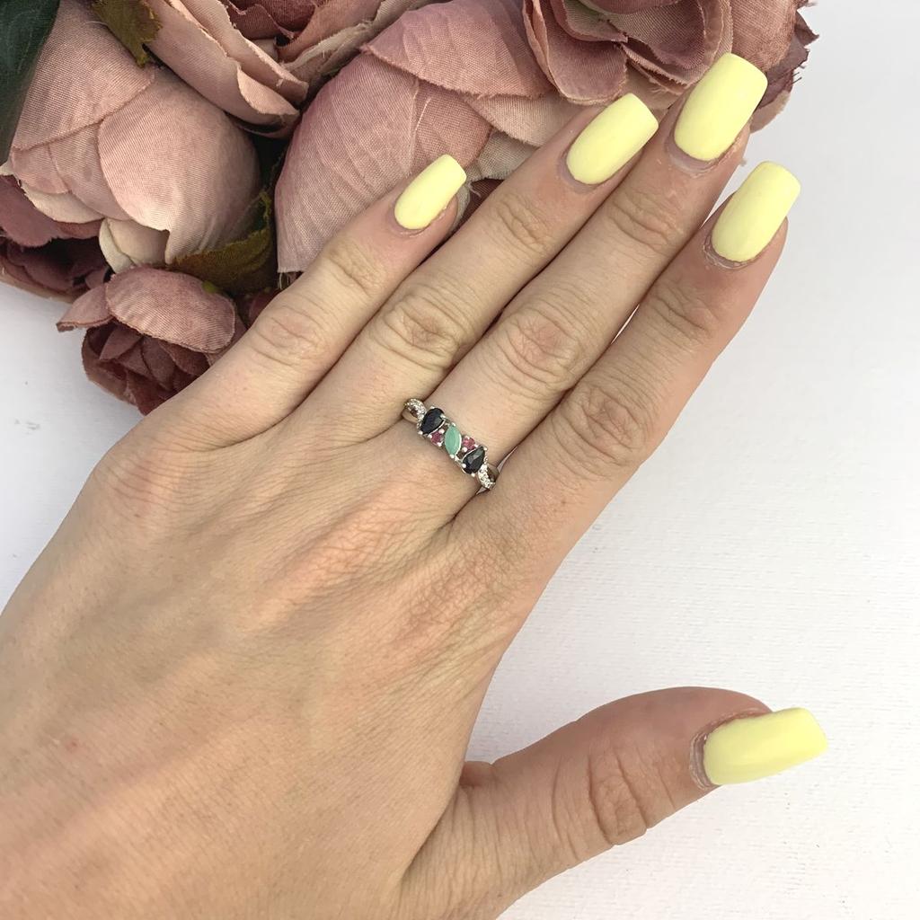 Серебряное кольцо с натуральным сапфиром 0.483ct, изумрудом, рубином (2090809) 2.02 гр. 925 пробы