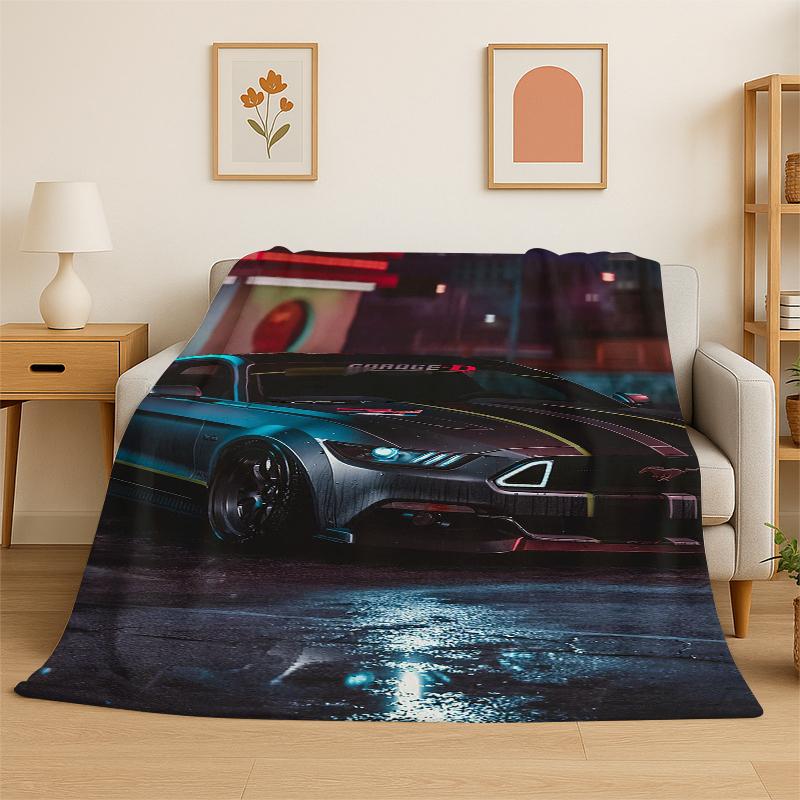Ретро знак гоночного автомобиля Mustang Фланелевое одеяло Мягкое теплое плед для спальни гостиной кровати Путешествия Кемпинг Пикник Подарок
