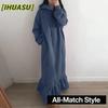 Модные Осенние Зимние Платья Повседневные С Капюшоном С Длинным Рукавом Однотонные С Принтом