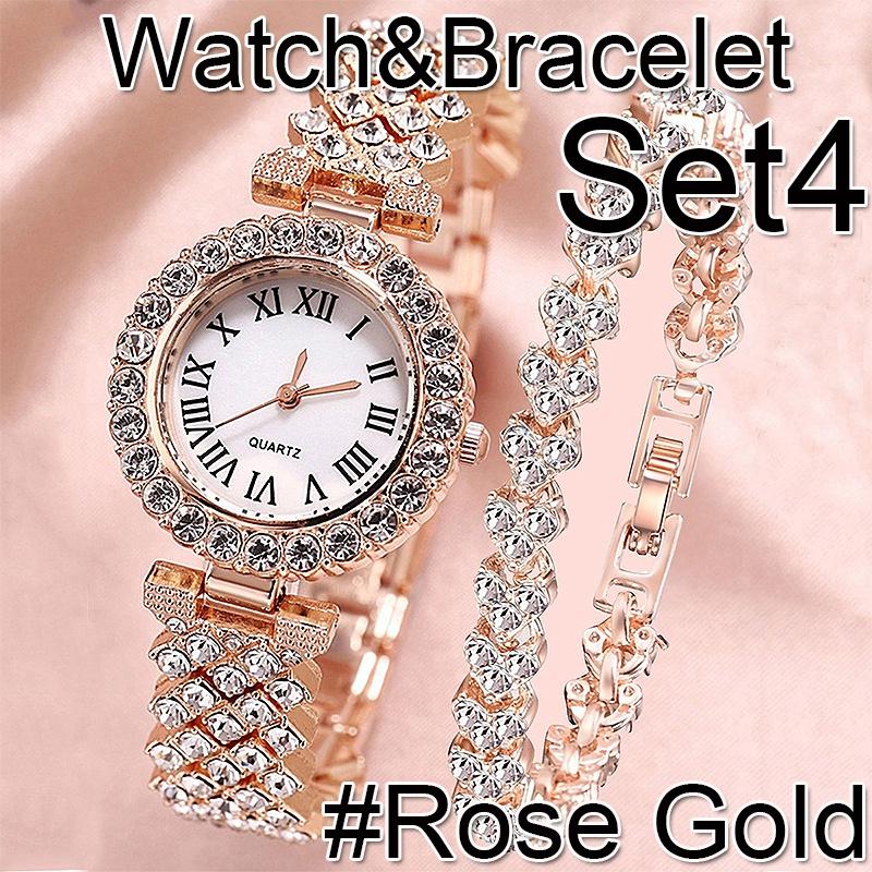 Luxury Diamond Jewelry&Watch Set For Women, Glittering Quartz Watch Bracelet Set, Crystal Necklace Earrings Ring Jewelry Festival Gifts