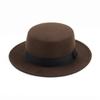 Hat Women's woolen top hat Autumn and winter black retro gentleman British style flat top bow top hat Felt hat