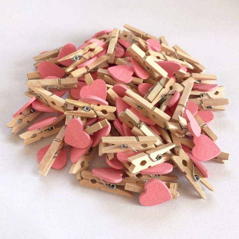 50PCS MultiFunctional Colorful Cute Small Clips Simple Mini Photo Clip Wooden Clips Small Love Heart Pegs Clothespin