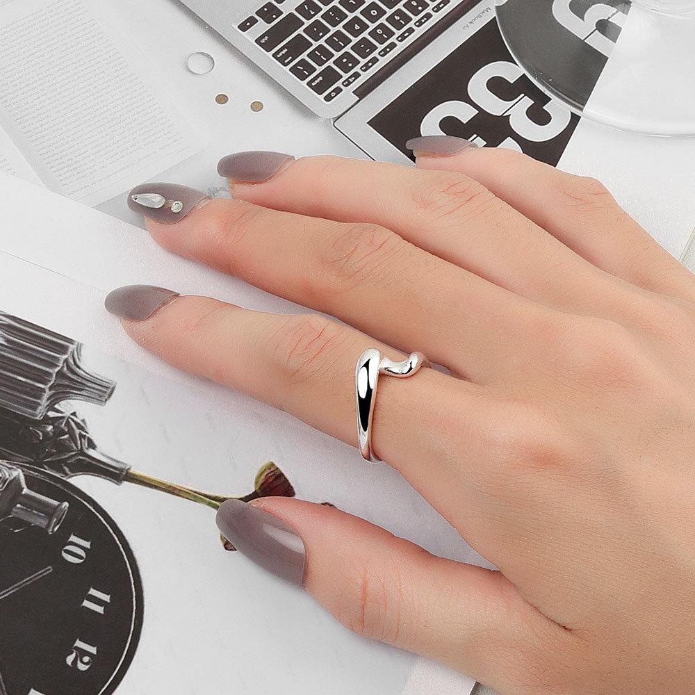 Geometric Glossy Concave Convex Shaped Ring Female Niche Design Personality High Sense Finger Ring Ins Cold Temperament Opening Index Finger Ring
