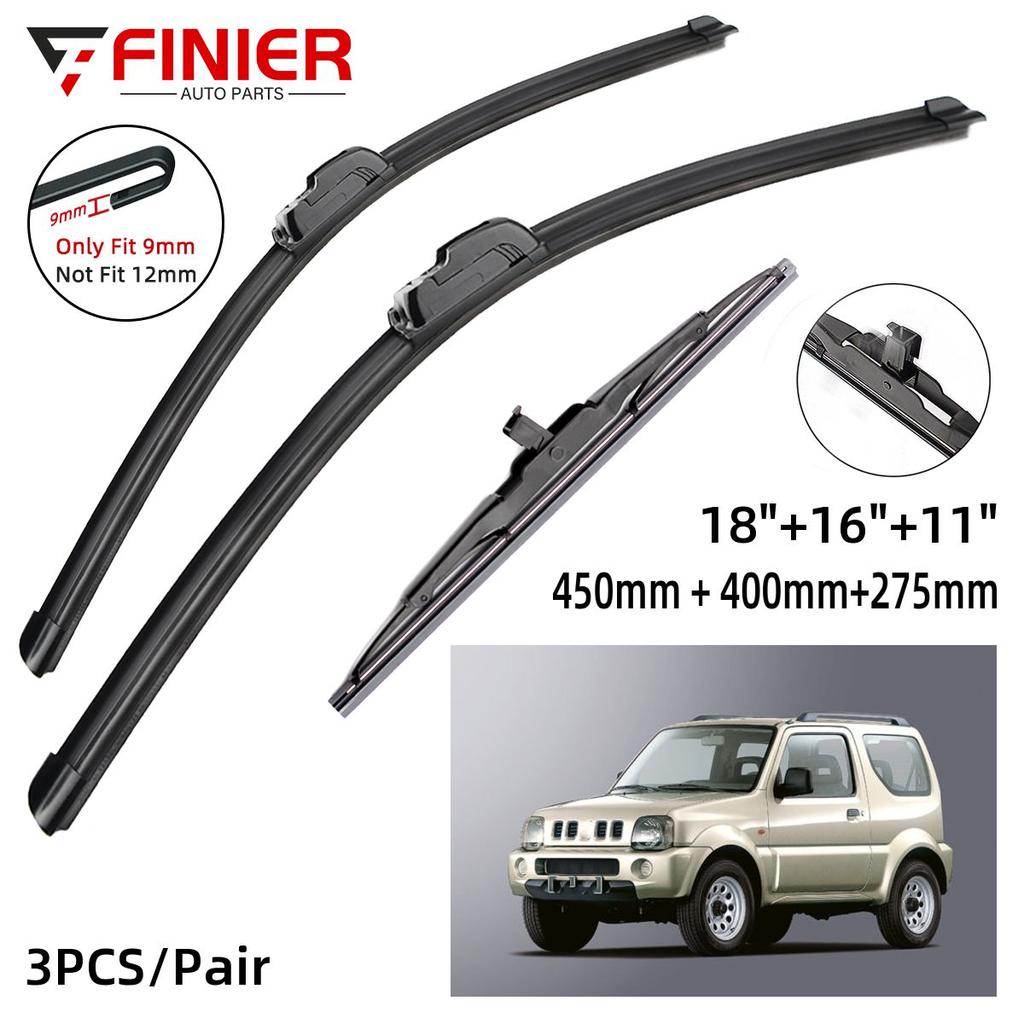 3 шт. щетки стеклоочистителя для SUZUKI JIMNY MK3 1998-2007 18 "16" 11 "подходят для переднего лобового стекла, щетки для окон, резак, аксессуары 2004 2005 2006 2007