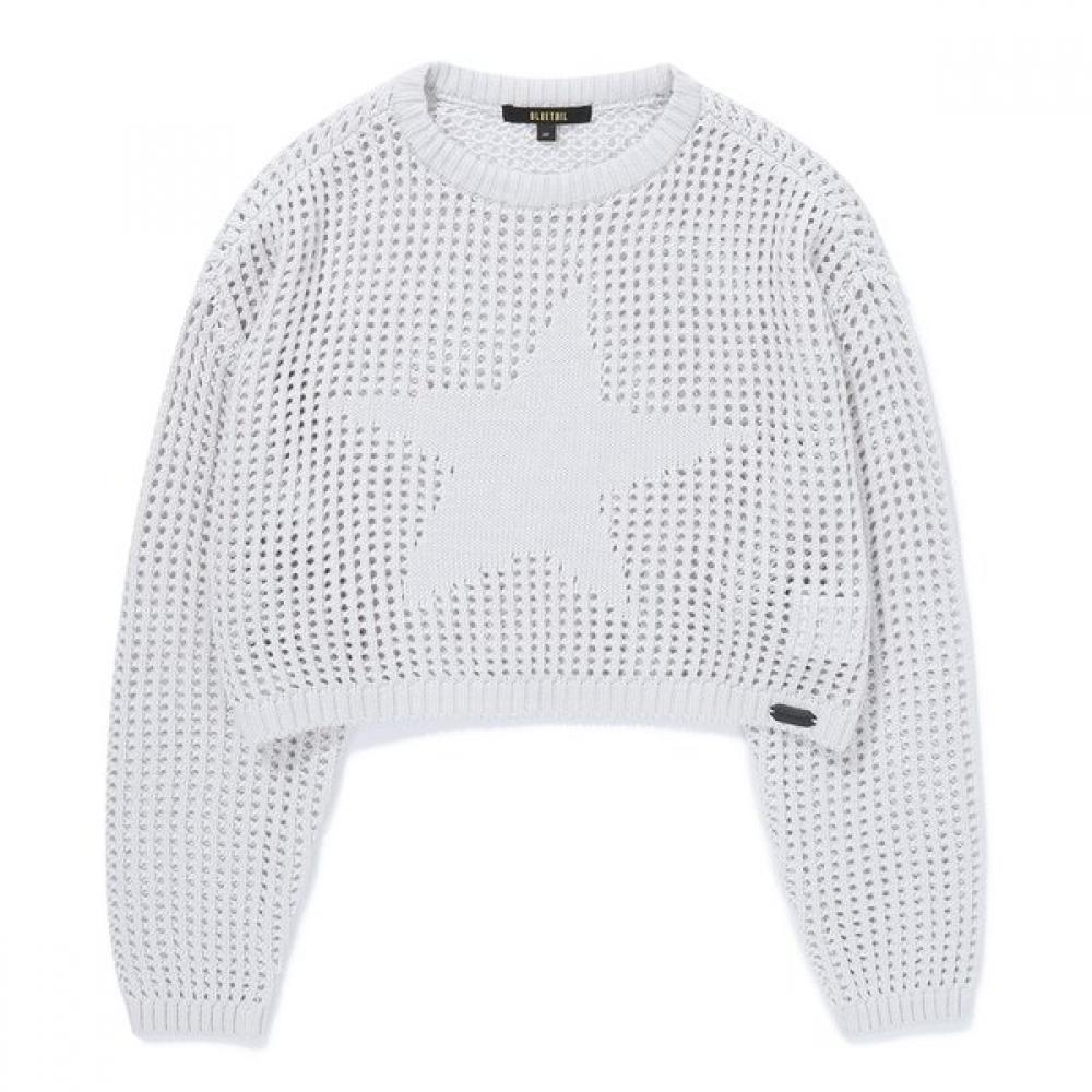 Bluetail Light Gray Star Jacquard Mesh Crop Knit Aaa4sw02lg