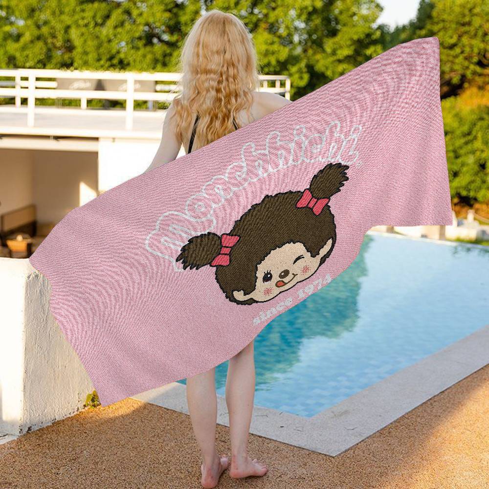 pink Popular Cute M-Monchhichi Beach Towel Colorful Bath Towels For Girl Microfiber Quick Dry Sand Free Beach Yoga Spa