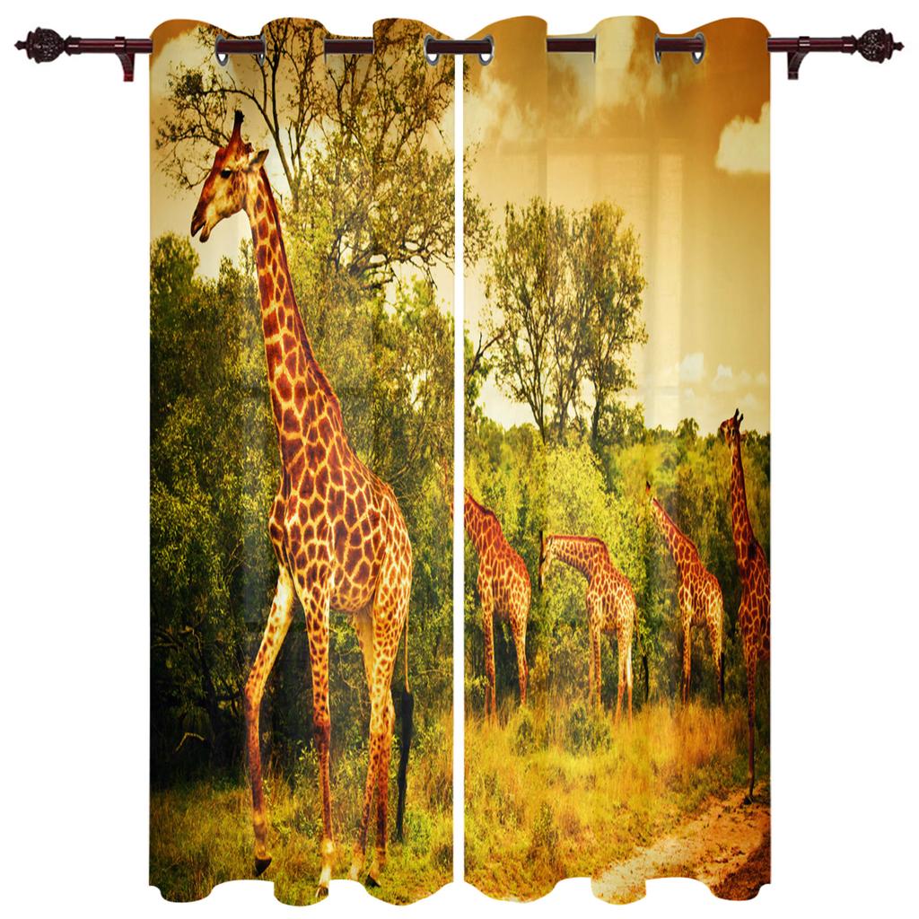 Fun Giraffe Animal Africa Watercolor Window Curtains Curtains for Living Room Decorative Items Living Room