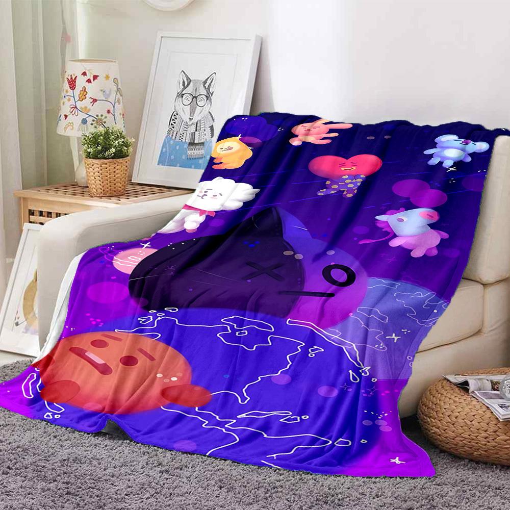 1pc BT21 Characters Flannel Blanket [Cozy Throw Blanket] For Sofa, Bed, Travel, Camping, Livingroom, Office, Couch, Chair, And Bed