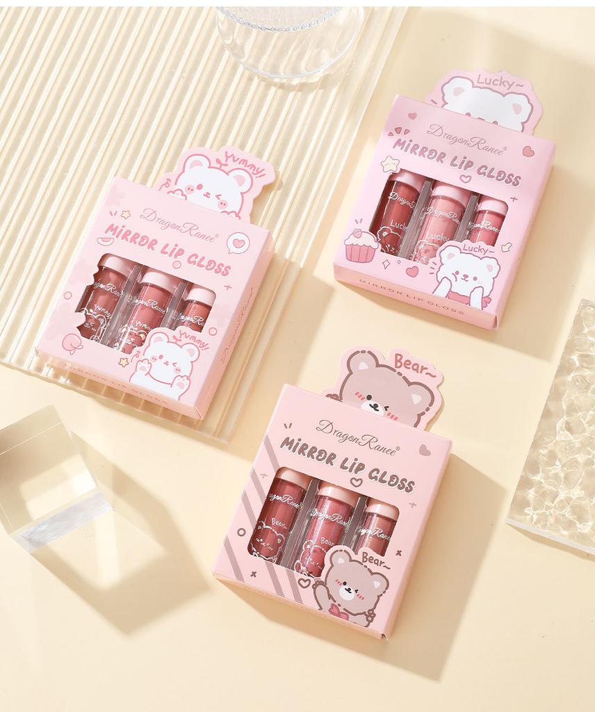 Блеск для губ Глазурь для губ Масло для губ Стекло с водой Светильник Зеркало увлажняющий увлажняющий Жемчуг со вспышкой Мультяшная коробка звуковой сигнал губы