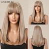 Светло-русые прямые синтетические парики с челкой Длинные блондинки для повседневного косплея для женщин Термостойкие волокна волос