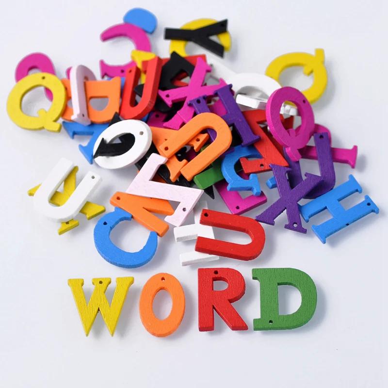 100 шт. 22 мм Случайные Смешанные 1 Отверстие Деревянные Буквы Алфавита Украшение Скрапбукинг Шитье Поделки Деревообработка Изготовление Ювелирных Изделий