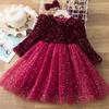 Baby Girls Long Sleeve Dresses Sequin Print Princess Dress Children Birthday Party Clothing New Year Gown for Girls