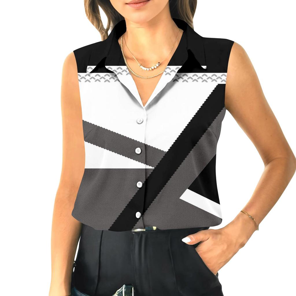 Женский летний свободный топ без рукавов с воротником-стойкой